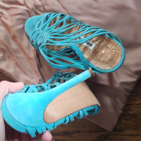 MANOLO BLAHNIK Suede Cutout Accent Slingback Sandals - Picture 9 of 10